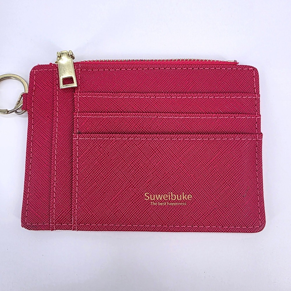 Suweibuke Fuchsia Pink‎ Slim Card Holder Wallet with ID Window and Key Ring
